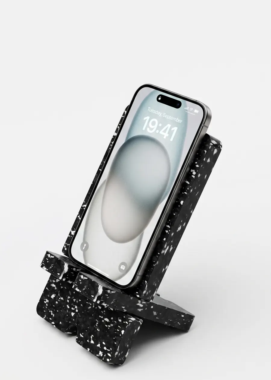 Soporte para celular de plástico reciclado